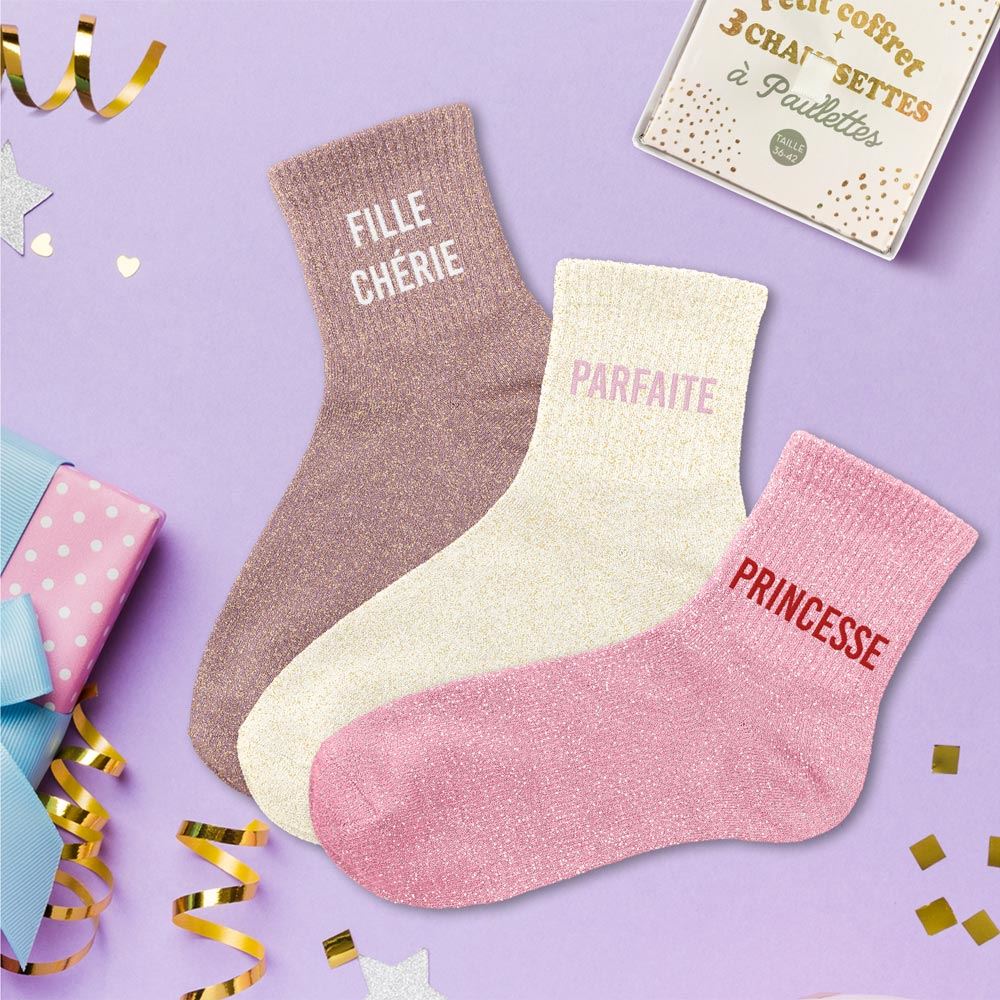 Coffret trio chaussettes paillettes fille cherie