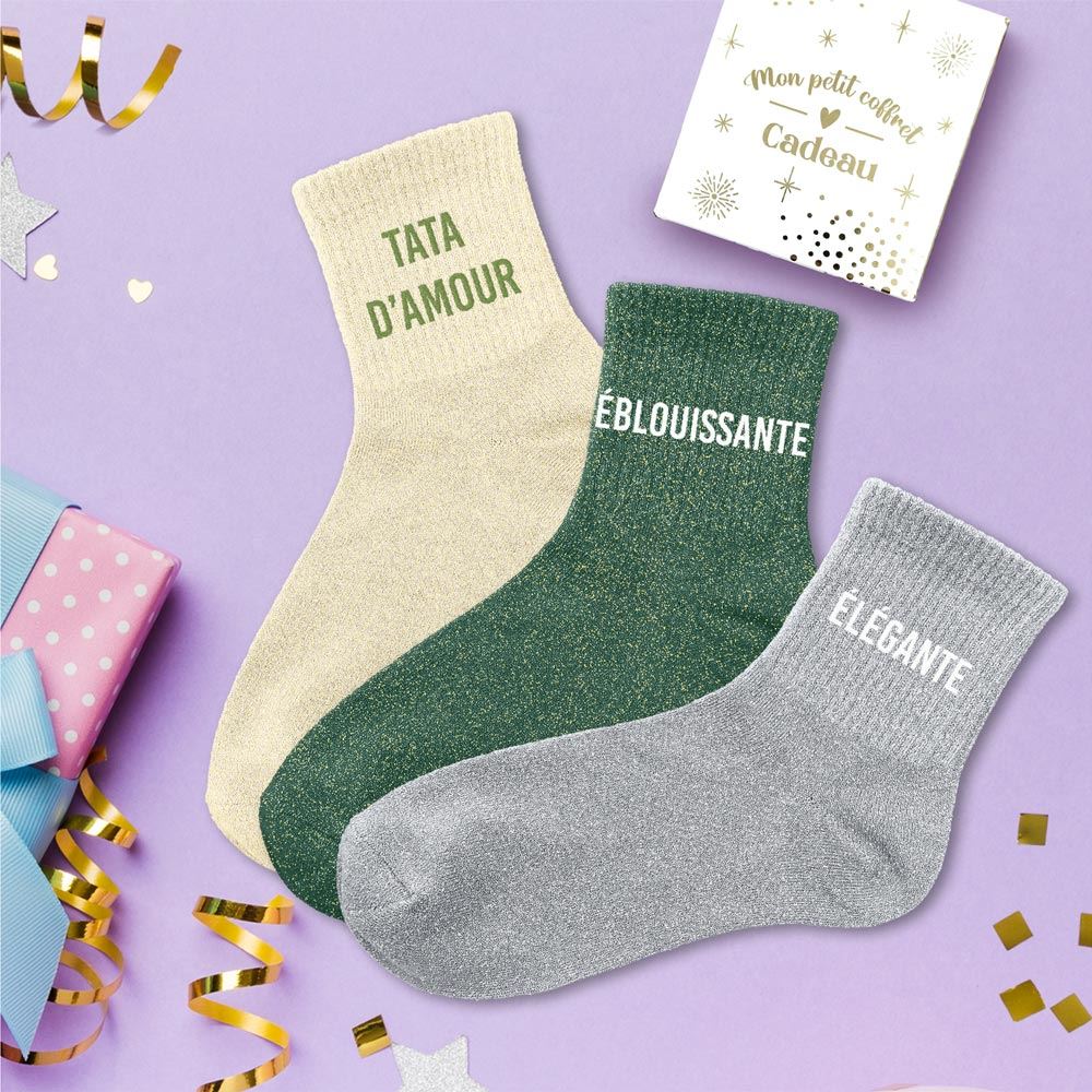 Coffret trio chaussettes paillettes tata damour