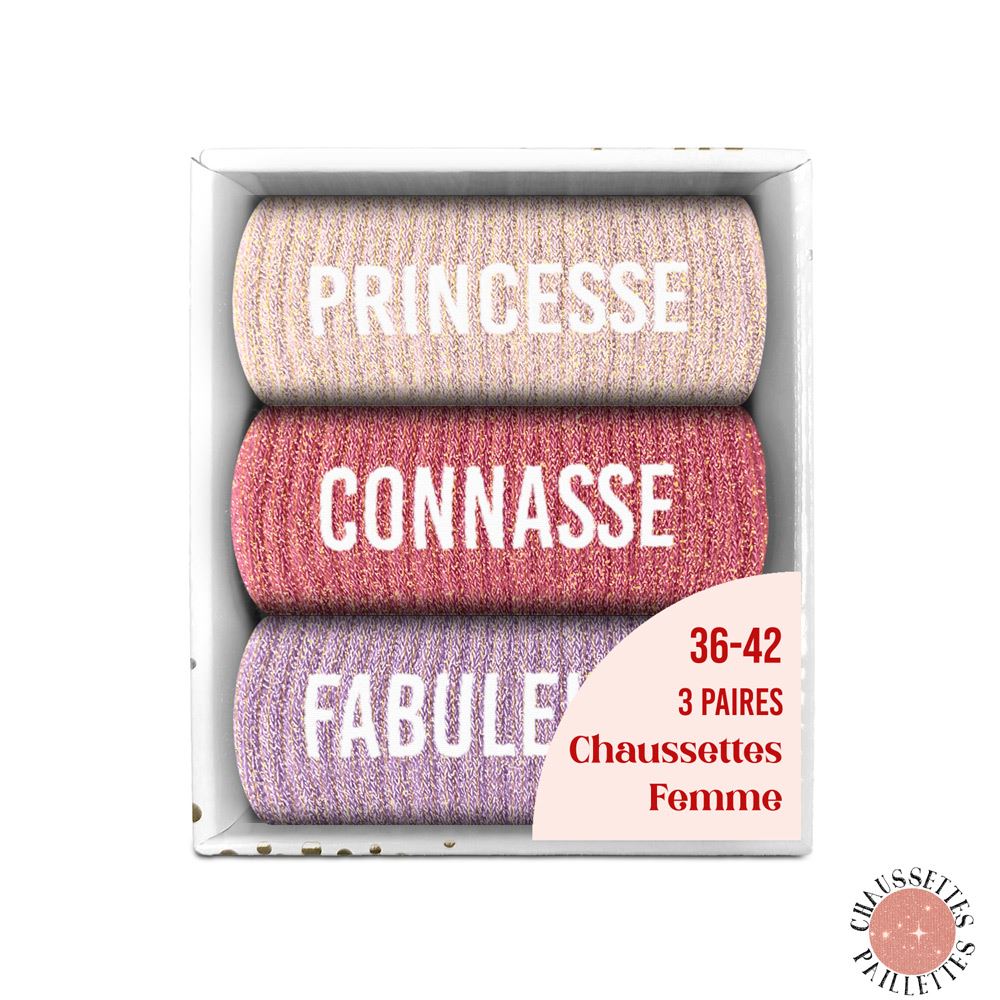 Coffret trio chaussettes paillettes princesse