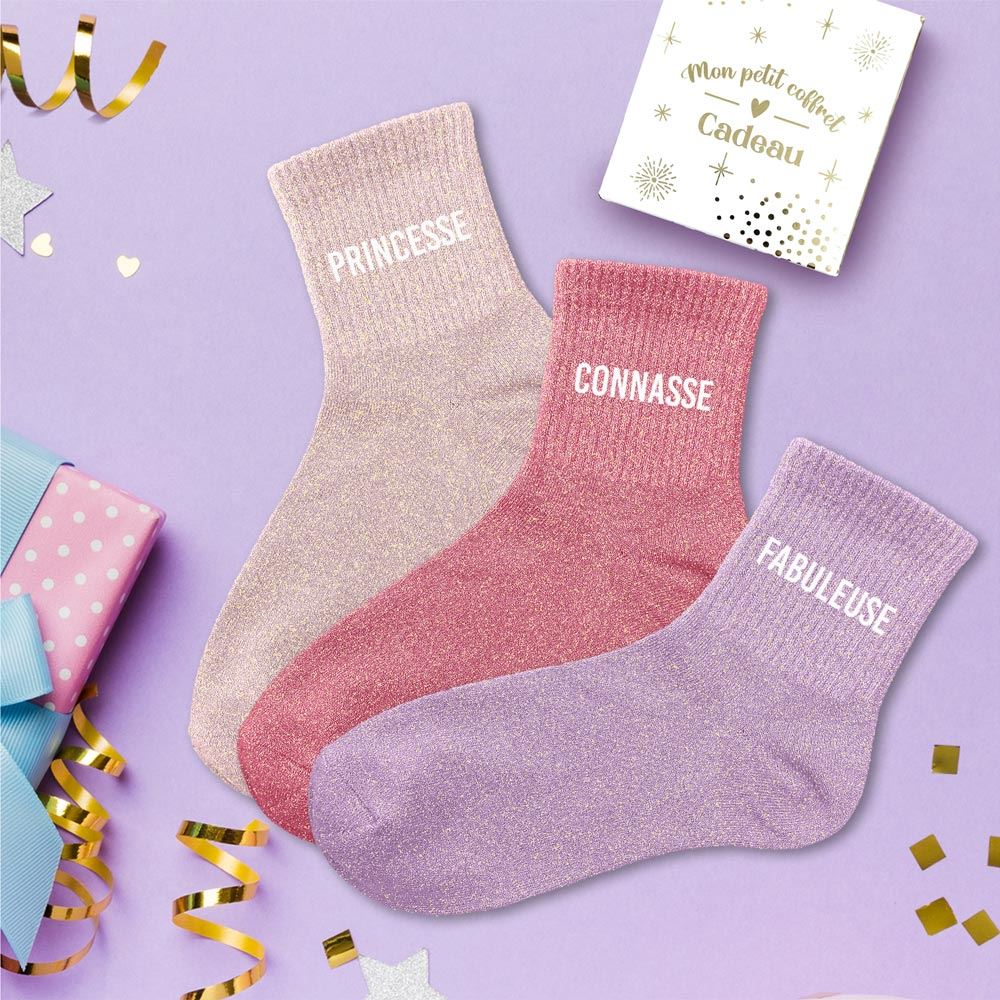 Coffret trio chaussettes paillettes princesse