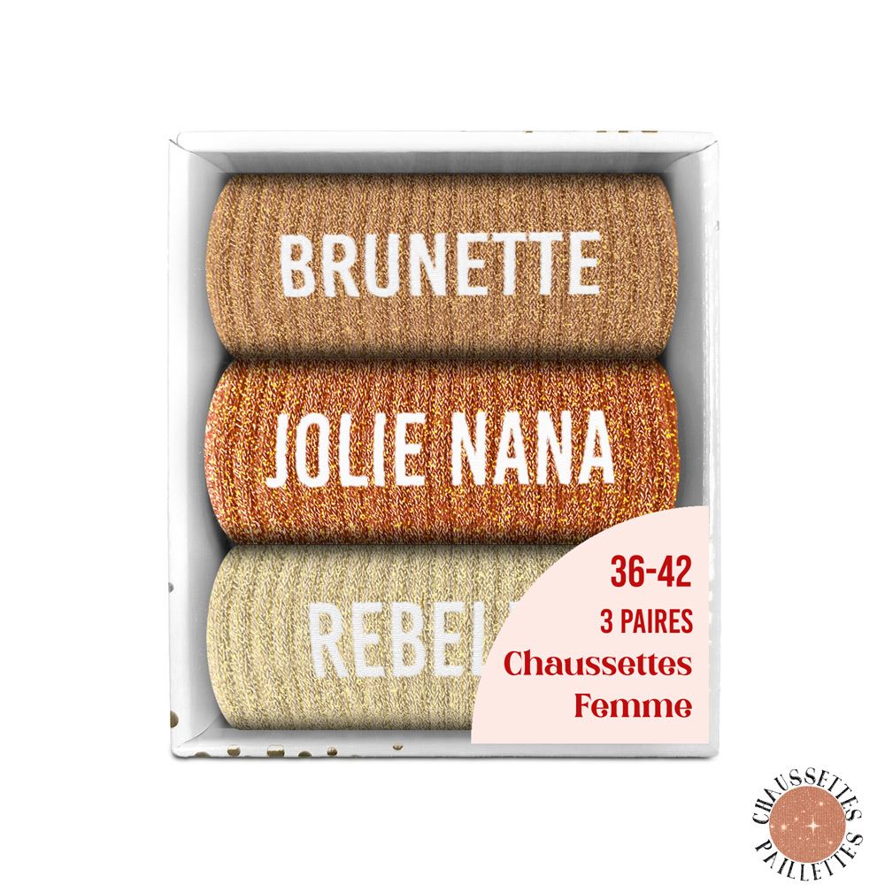Coffret trio chaussettes paillettes brunette