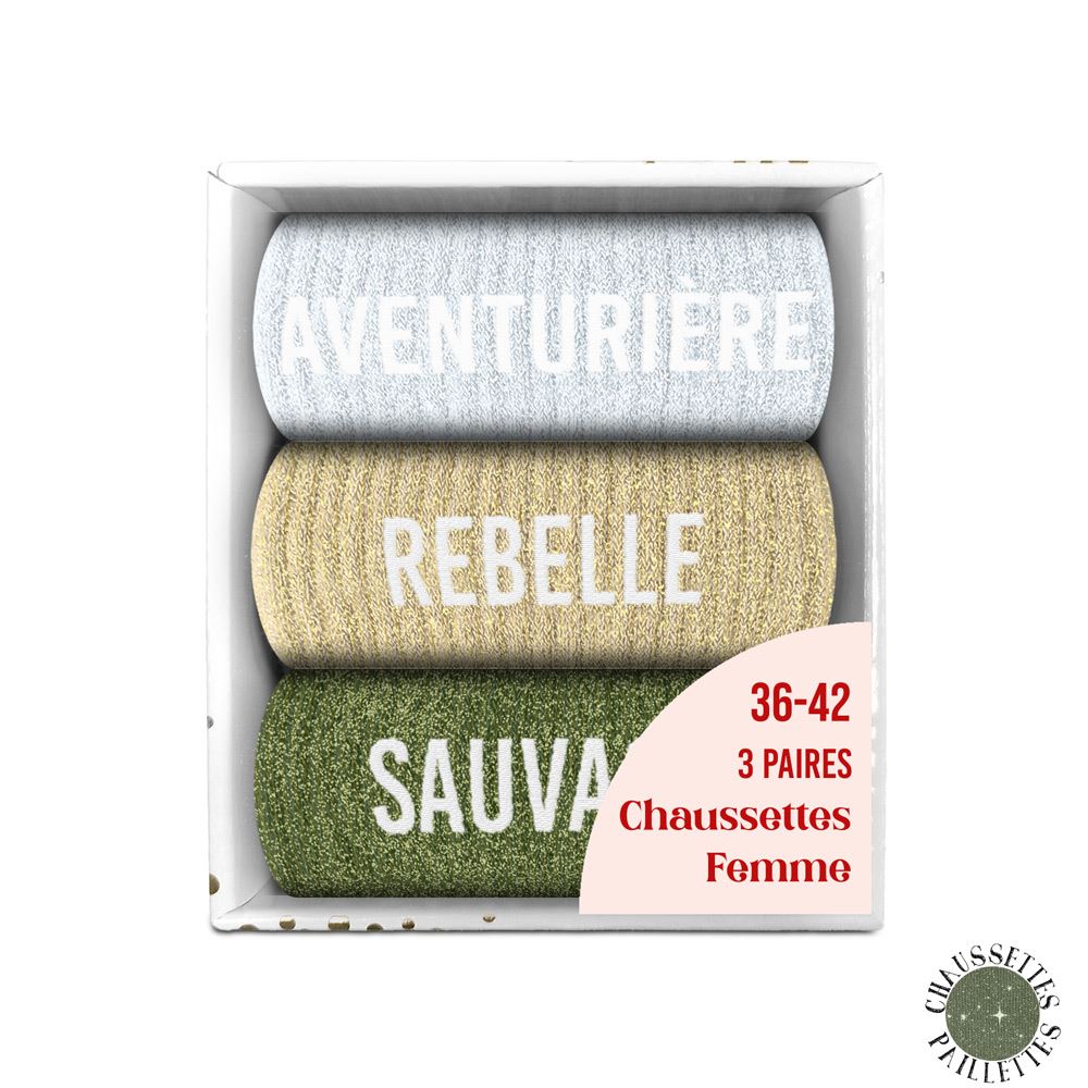 Coffret trio chaussettes paillettes aventuriere