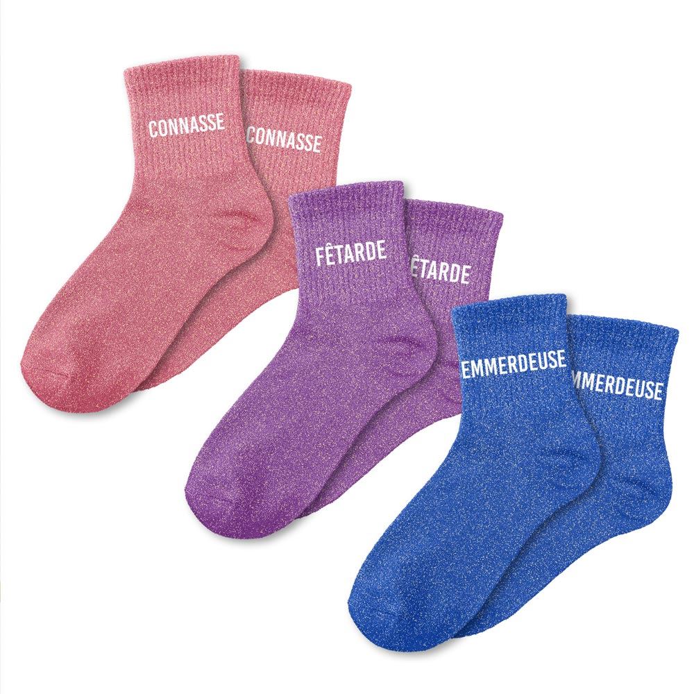 Coffret trio chaussettes paillettes connasse