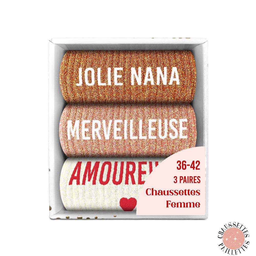 Coffret trio chaussettes paillettes jolie nana