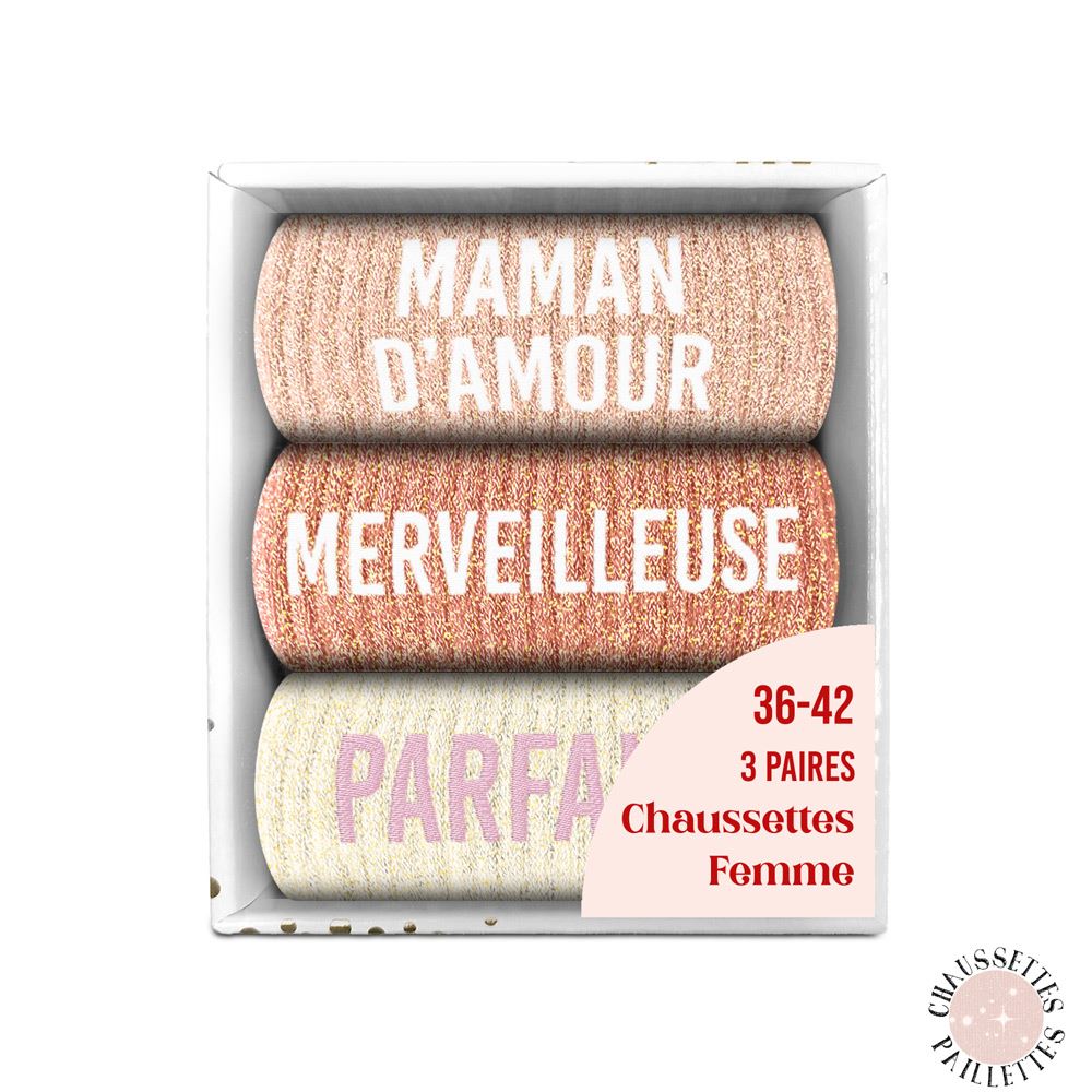 Coffret trio chaussettes paillettes maman damour