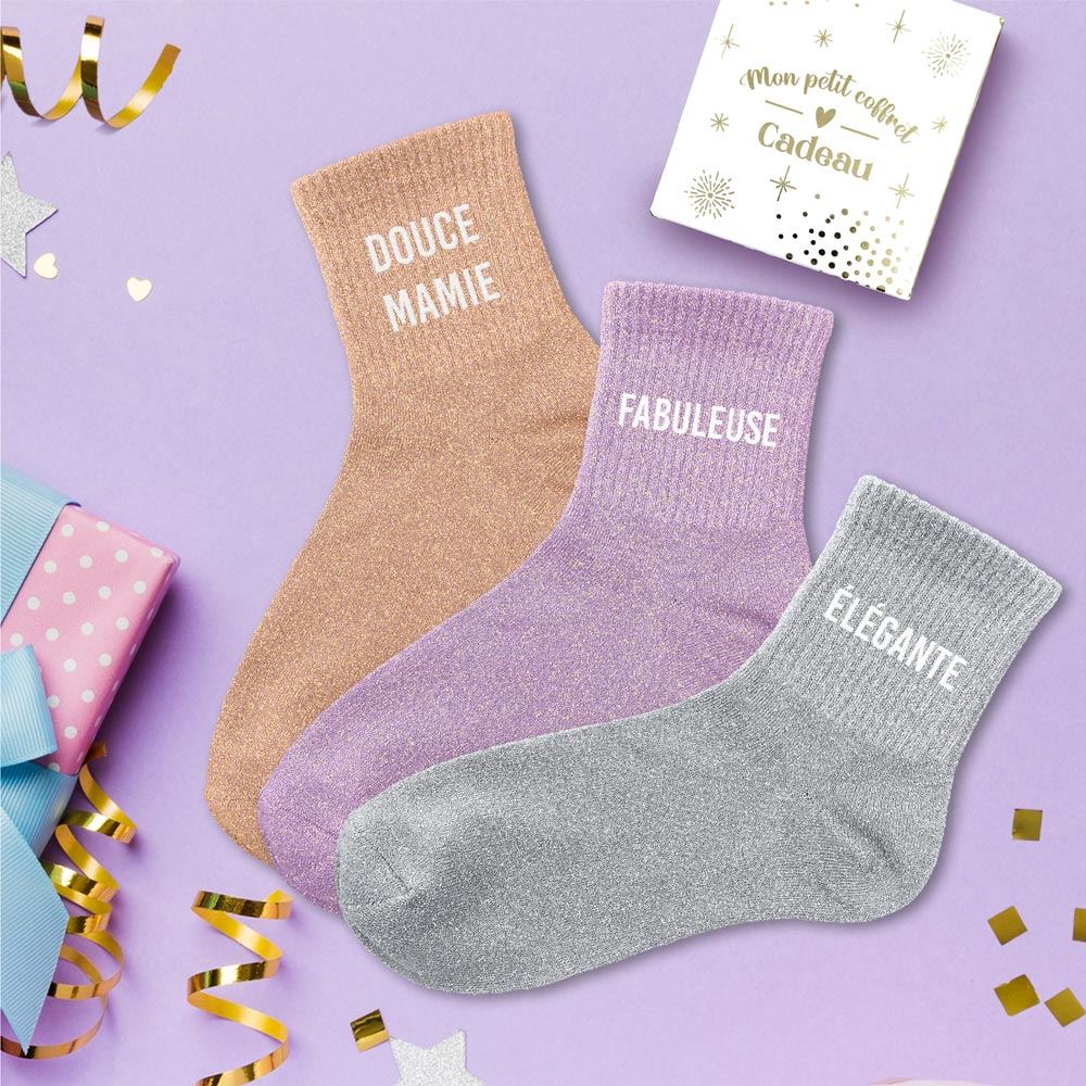 Coffret trio chaussettes paillettes douce mamie