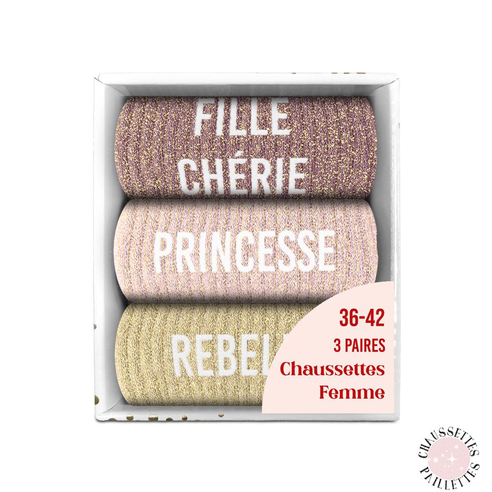 Coffret trio chaussettes paillettes fille cherie