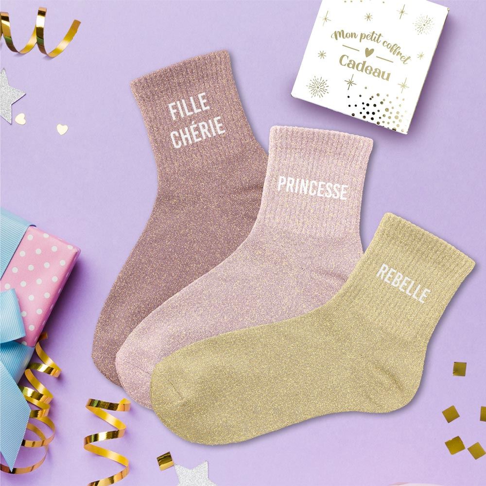 Coffret trio chaussettes paillettes fille cherie