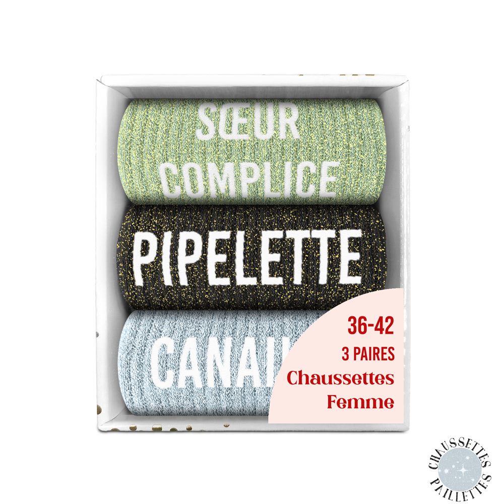 Coffret trio chaussettes paillettes soeur complice
