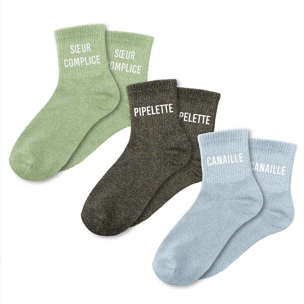 Coffret trio chaussettes paillettes soeur complice
