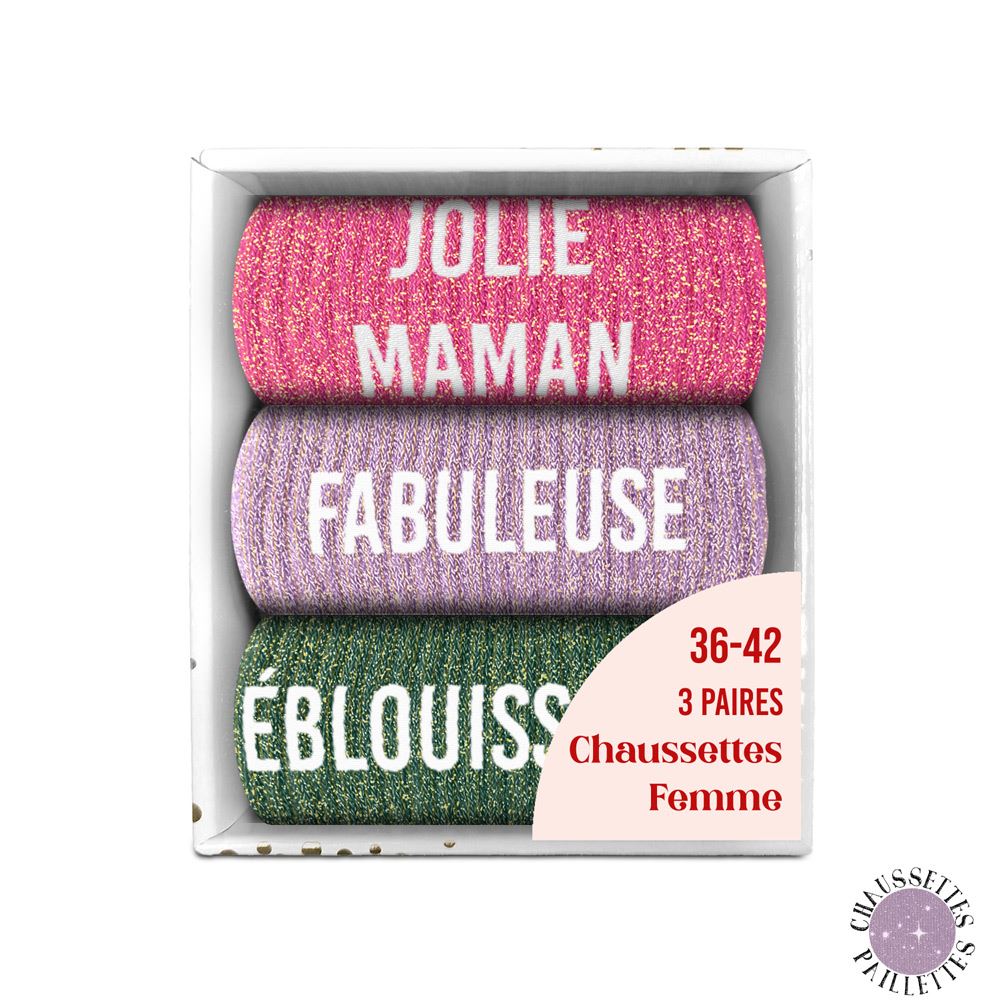 Coffret trio chaussettes paillettes jolie maman
