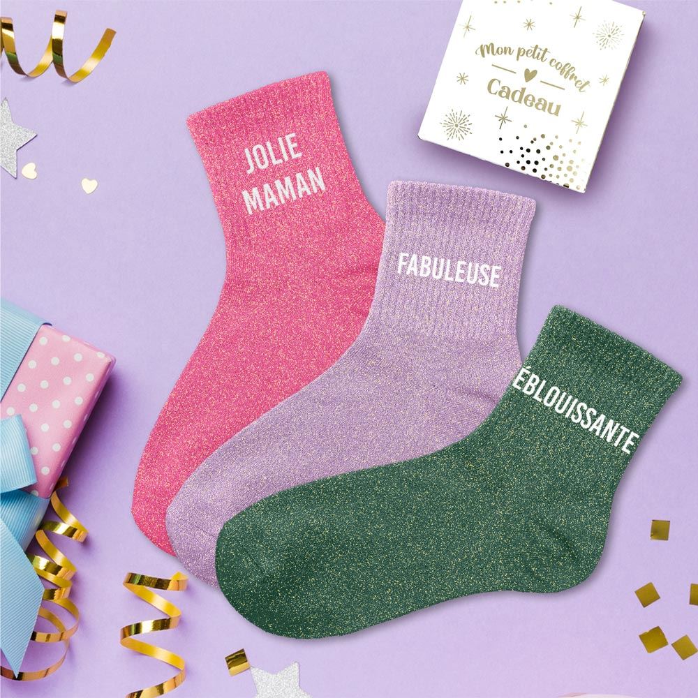 Coffret trio chaussettes paillettes jolie maman