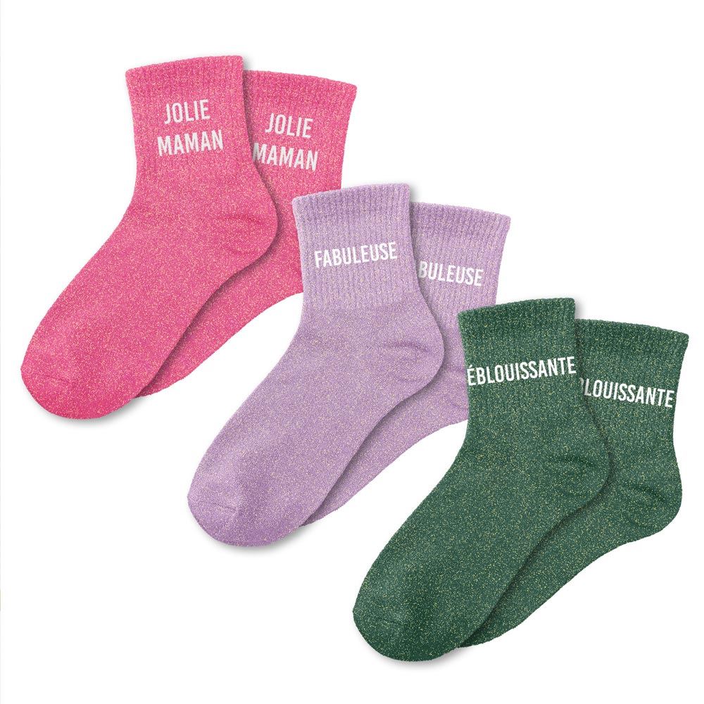 Coffret trio chaussettes paillettes jolie maman