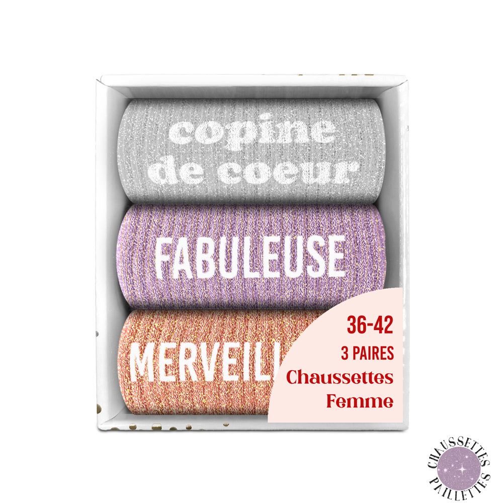 Coffret trio chaussettes paillettes copine de cŒur
