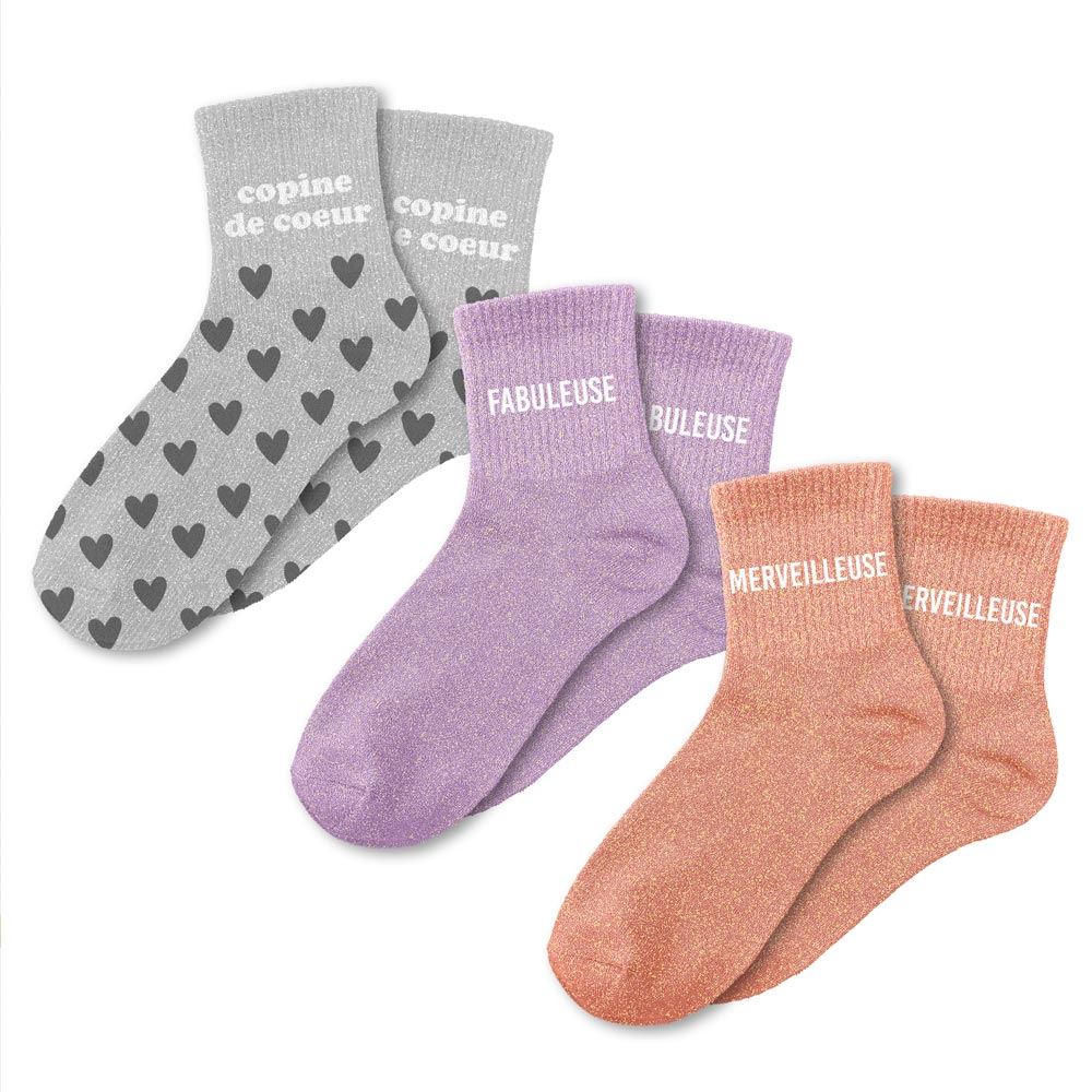 Coffret trio chaussettes paillettes copine de cŒur