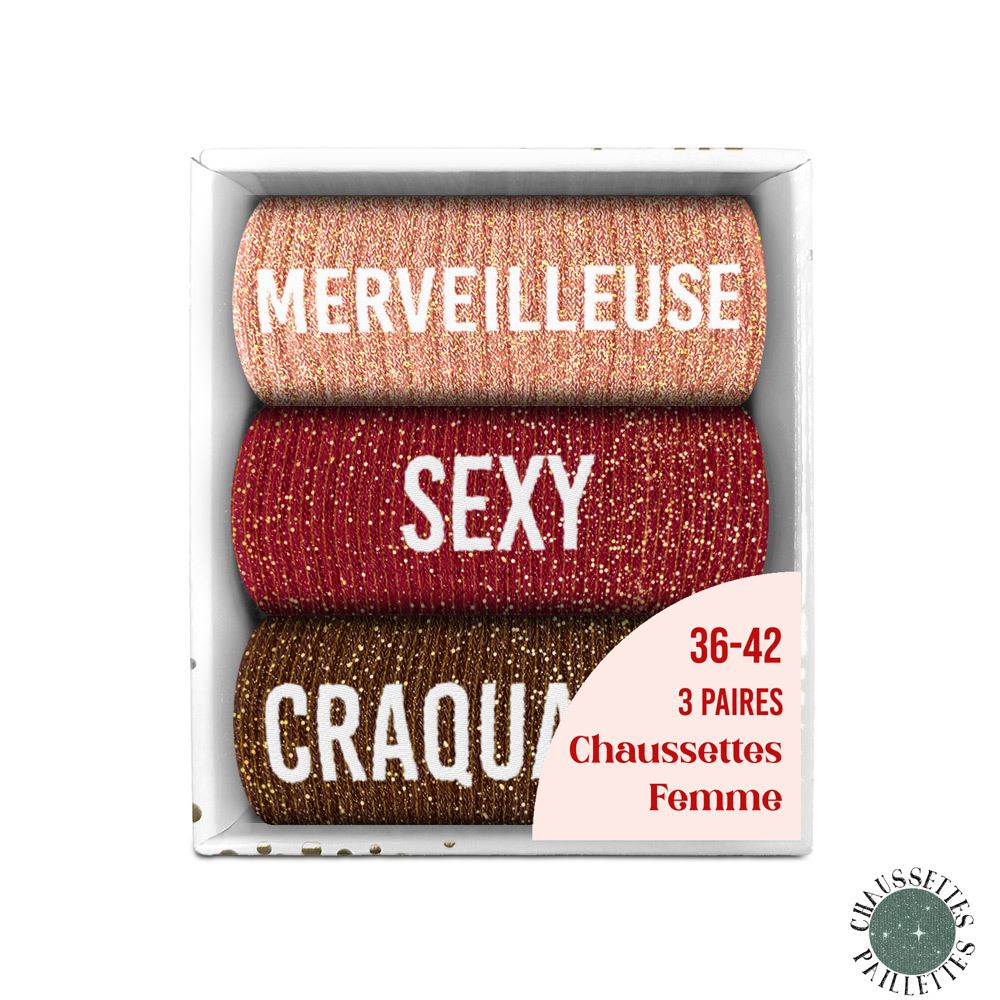 Coffret trio chaussettes paillettes merveilleuse
