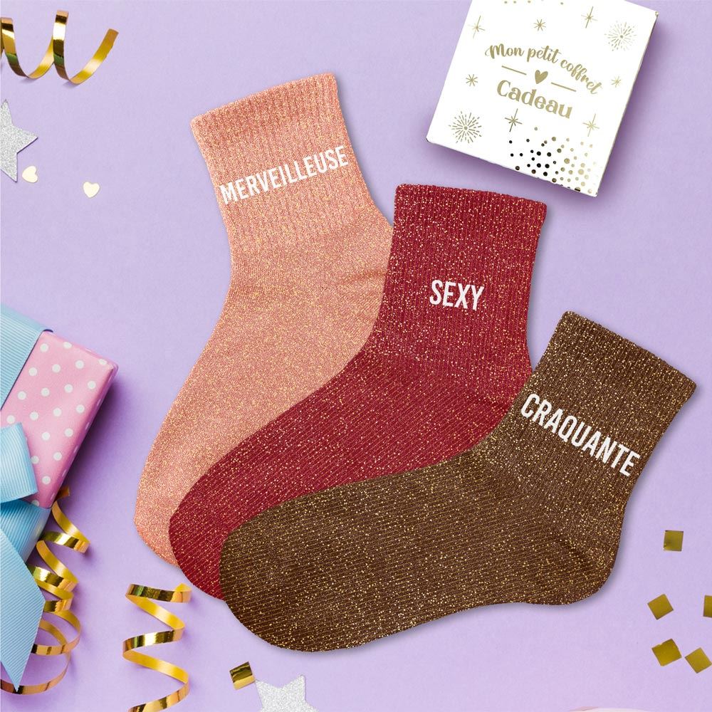 Coffret trio chaussettes paillettes merveilleuse
