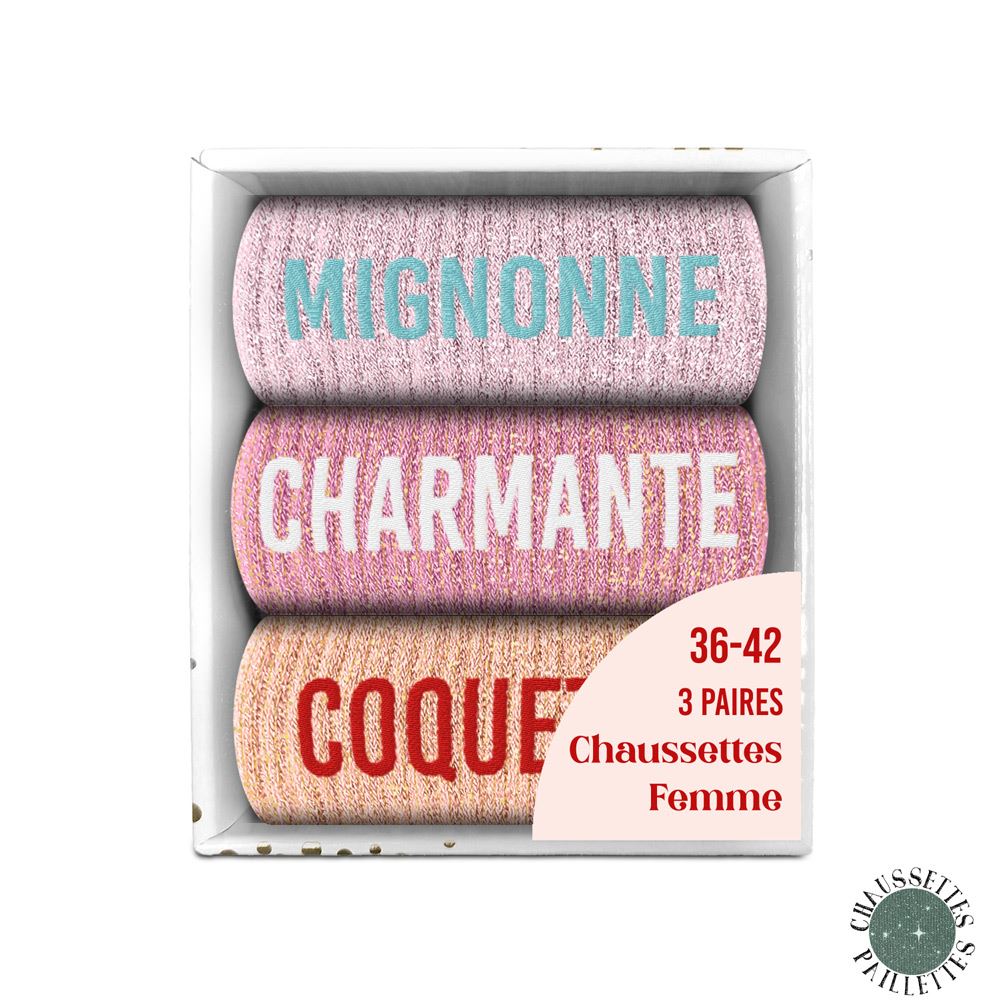 Coffret trio chaussettes paillettes mignonne
