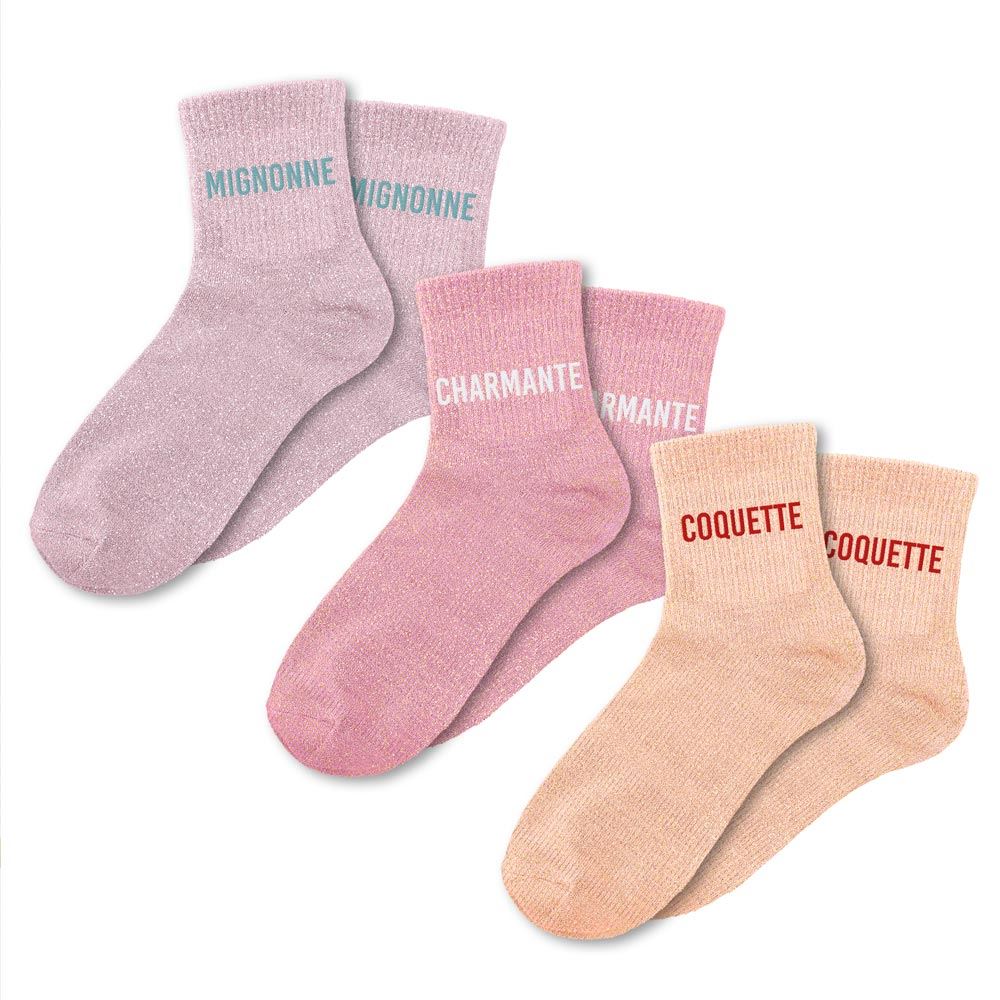 Coffret trio chaussettes paillettes mignonne
