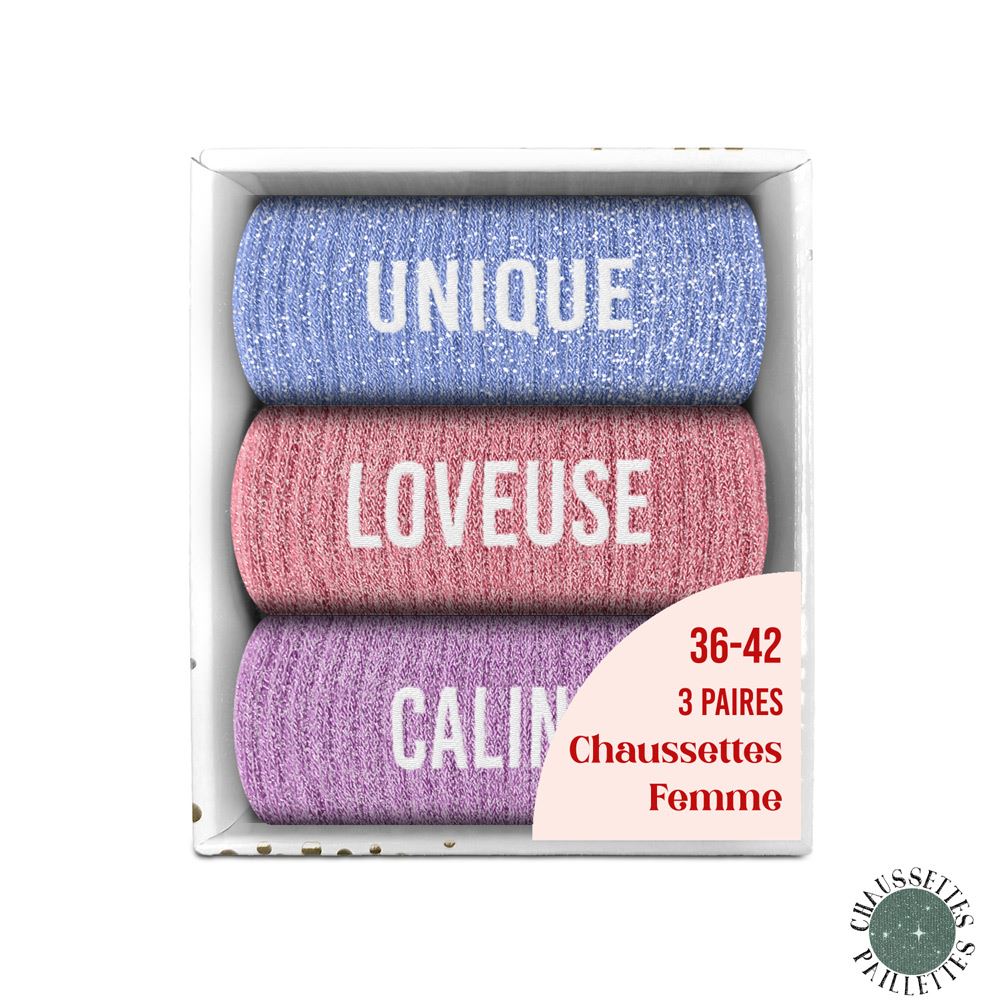 Coffret trio chaussettes paillettes romantique

