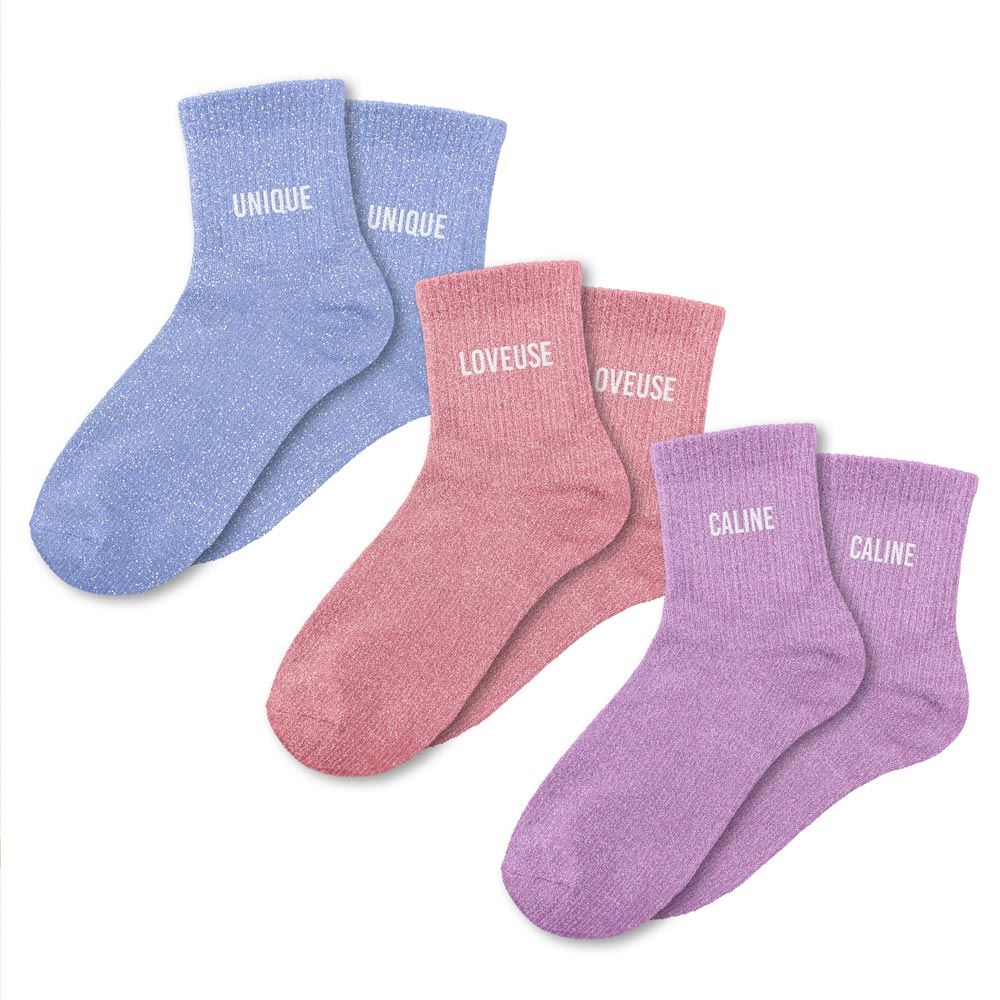 Coffret trio chaussettes paillettes romantique
