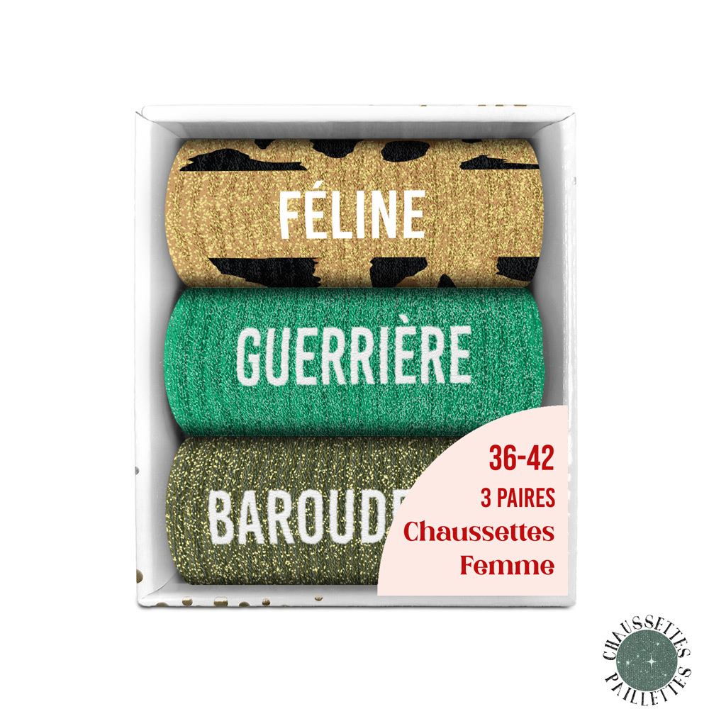 Coffret trio chaussettes paillettes sauvage
