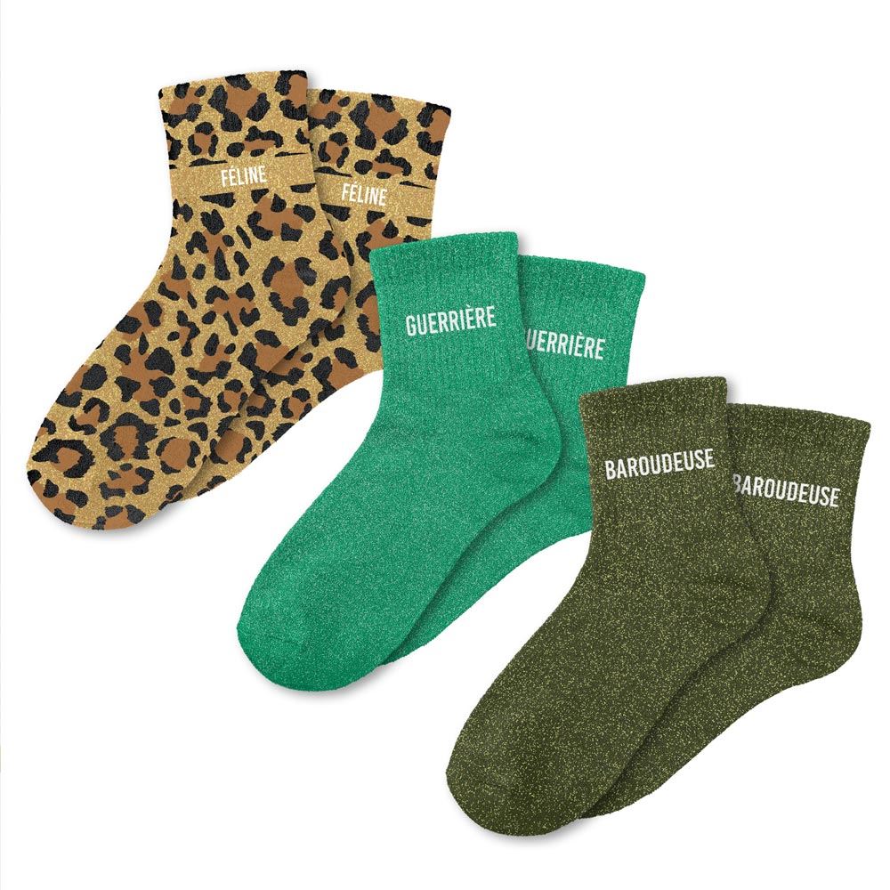 Coffret trio chaussettes paillettes sauvage
