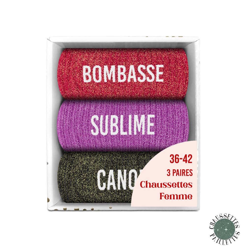 Coffret trio chaussettes paillettes bombasse
