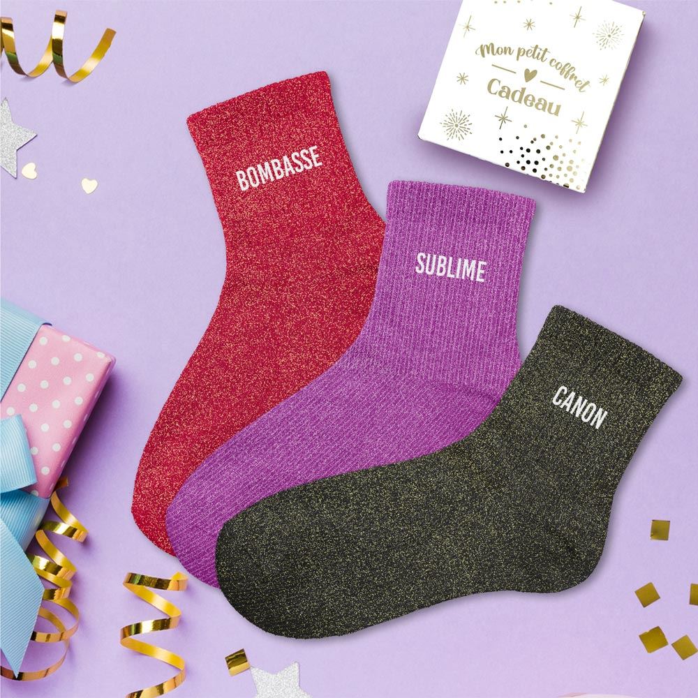 Coffret trio chaussettes paillettes bombasse
