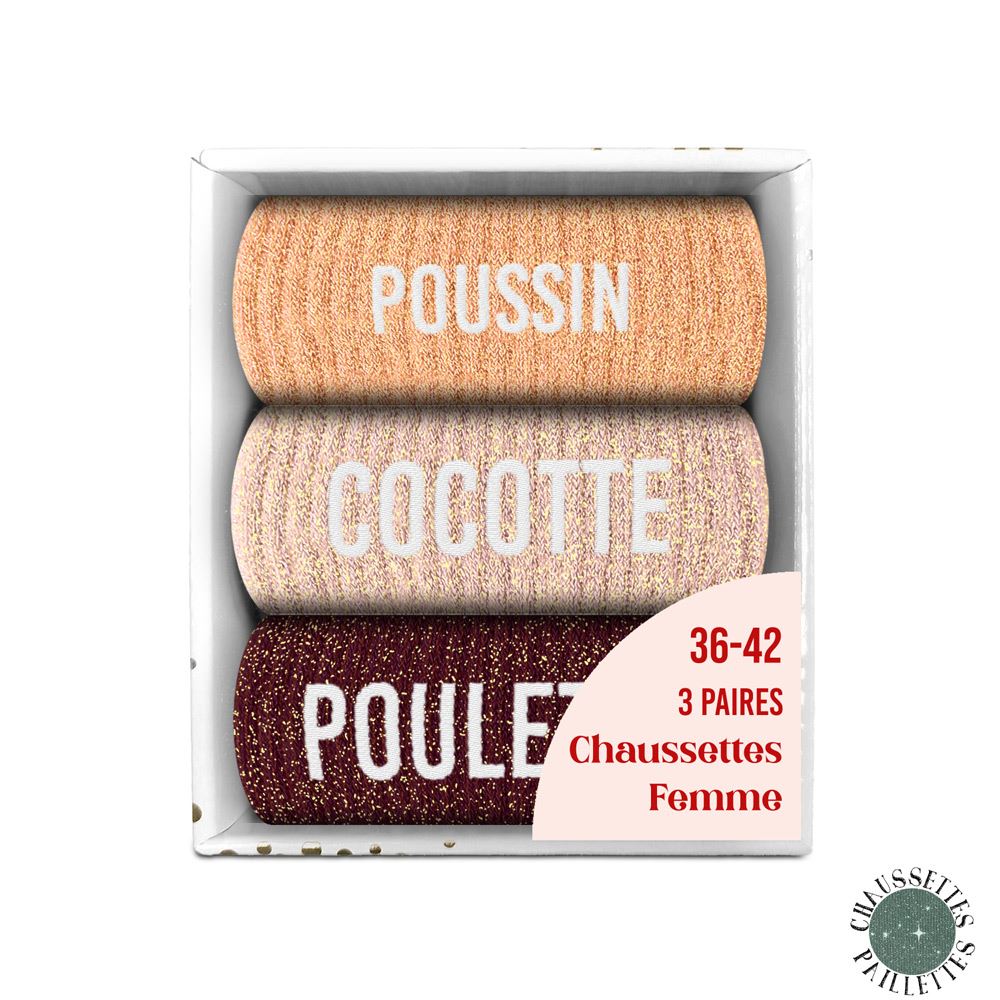 Coffret trio chaussettes paillettes cocotte

