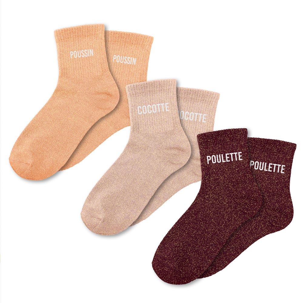 Coffret trio chaussettes paillettes cocotte
