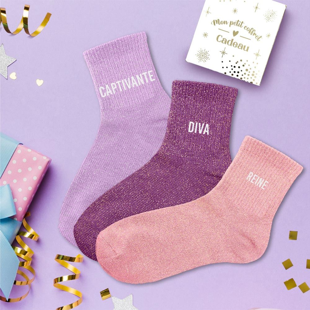 Coffret trio chaussettes paillettes diva
