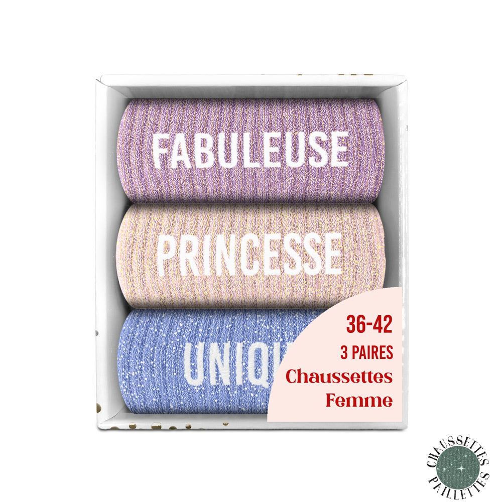 Coffret trio chaussettes paillettes fabuleuse
