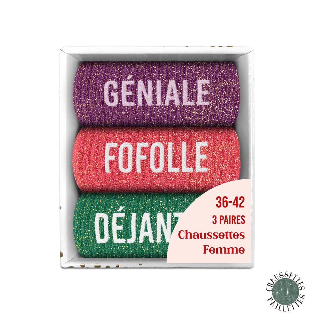 Coffret trio chaussettes paillettes geniale
