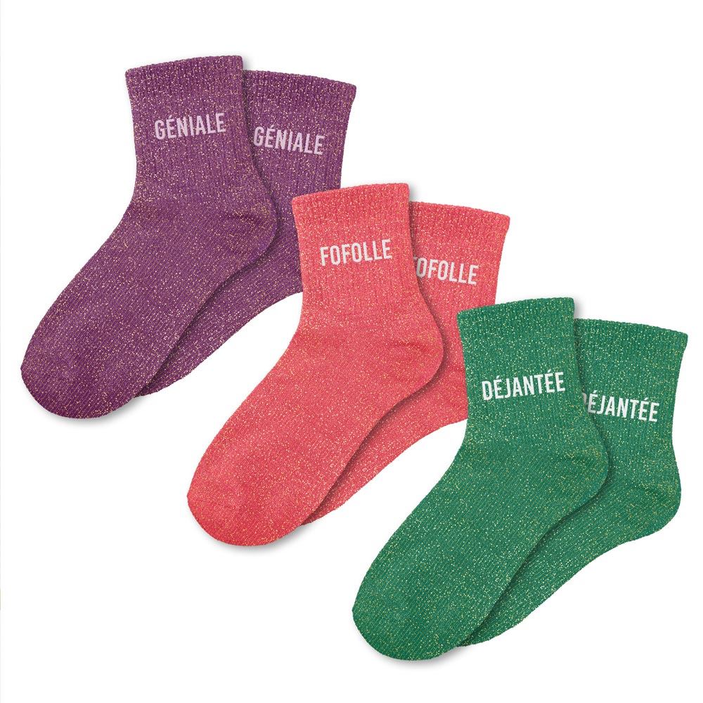 Coffret trio chaussettes paillettes geniale
