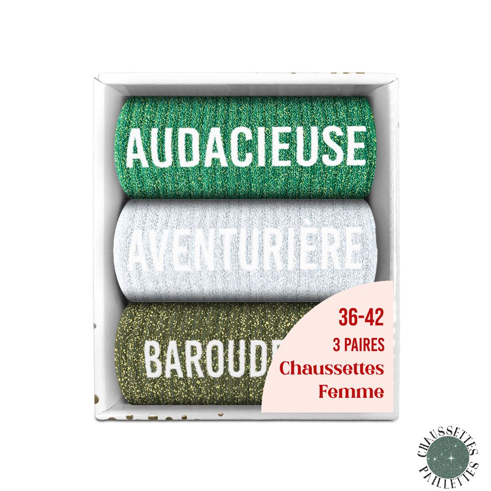 Coffret trio chaussettes paillettes audacieuse
