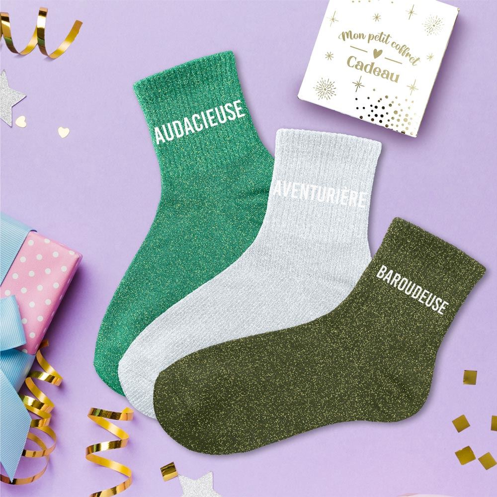 Coffret trio chaussettes paillettes audacieuse