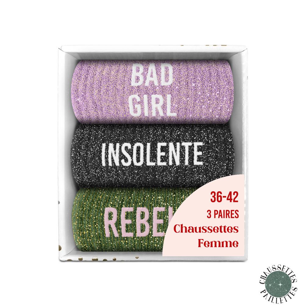 Coffret trio chaussettes paillettes bad girl