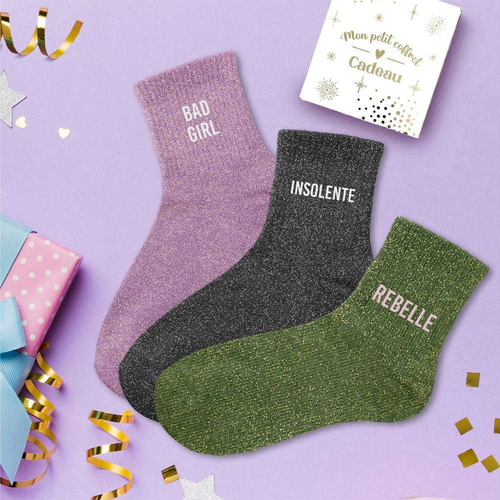Coffret trio chaussettes paillettes bad girl