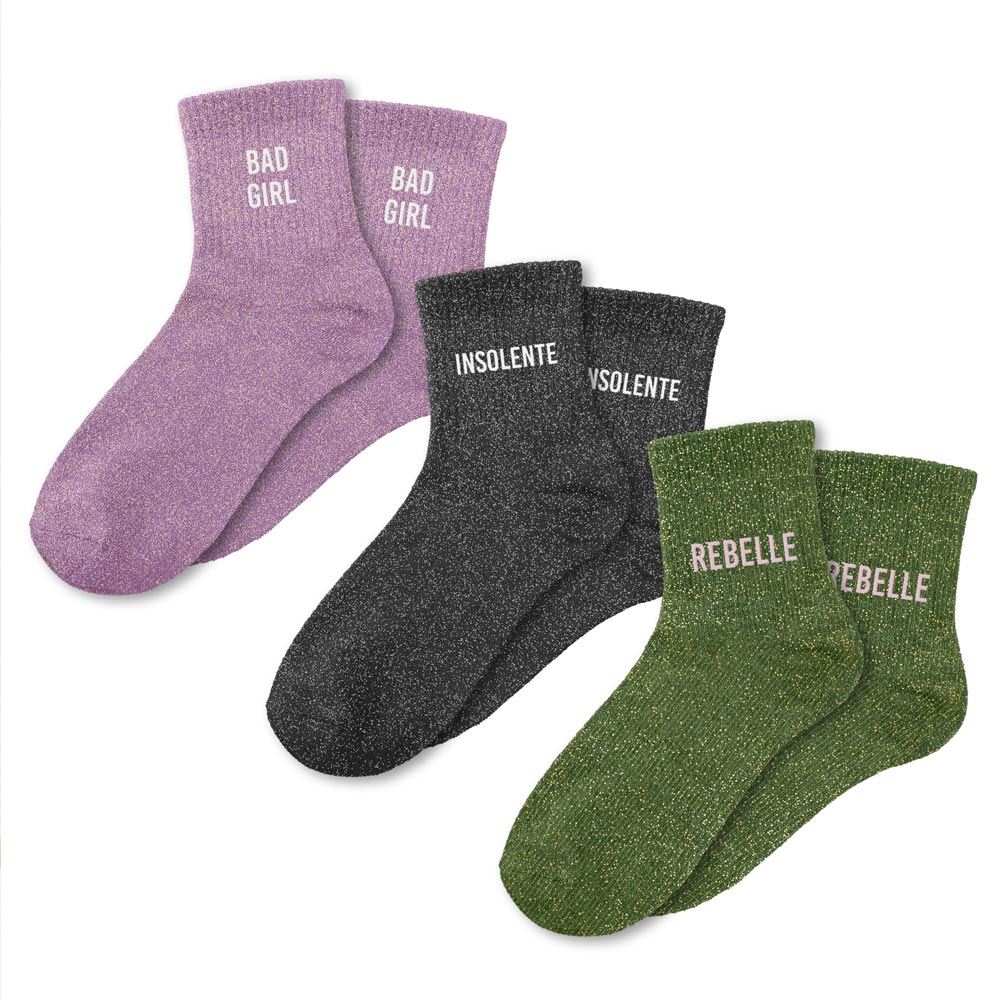 Coffret trio chaussettes paillettes bad girl