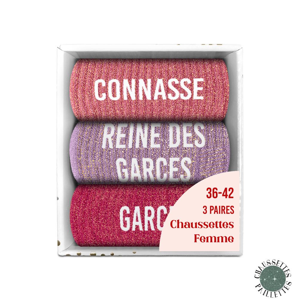 Coffret trio chaussettes paillettes connasse
