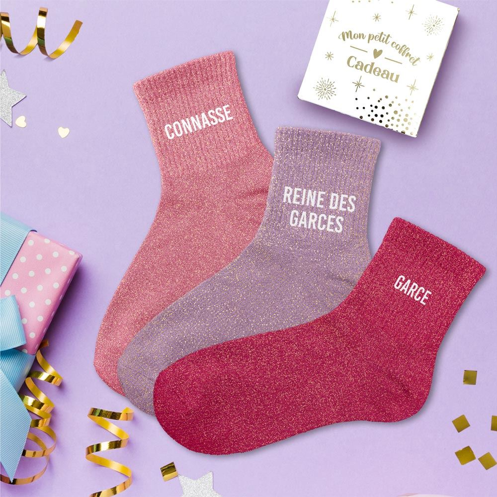 Coffret trio chaussettes paillettes connasse