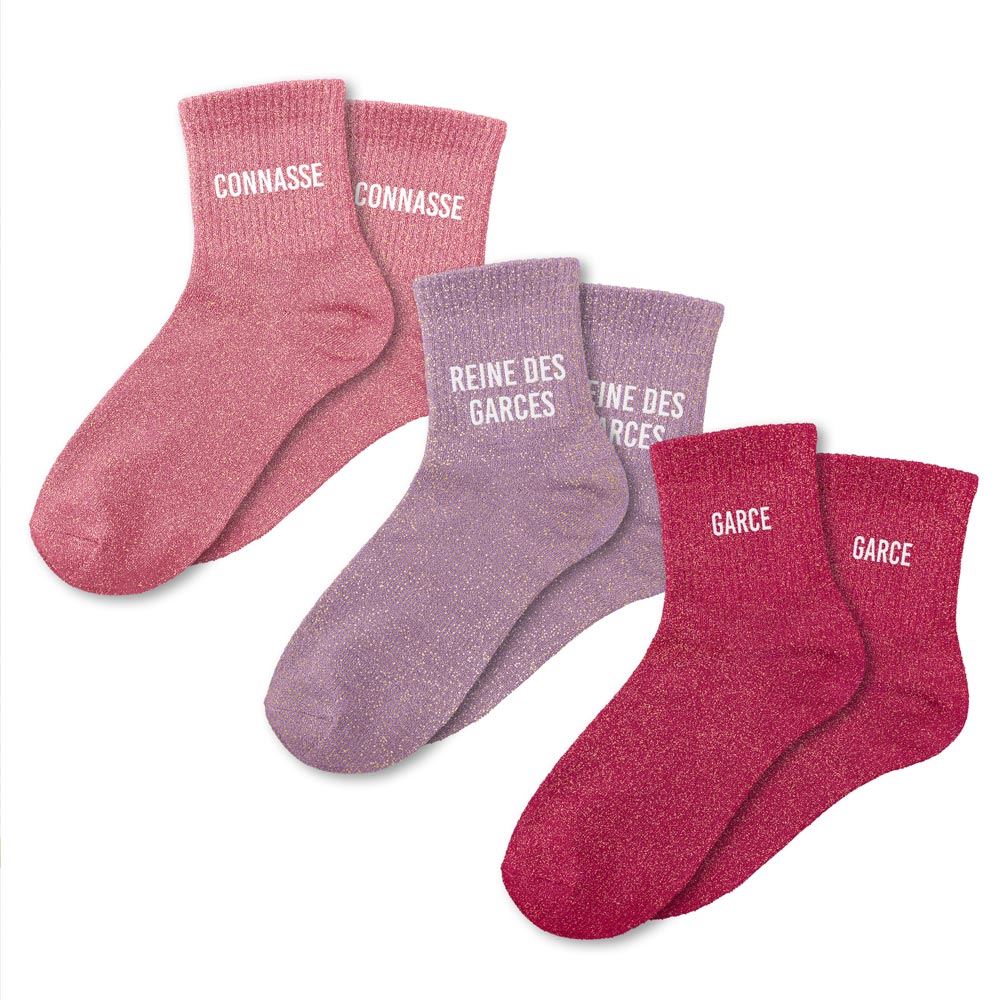 Coffret trio chaussettes paillettes connasse