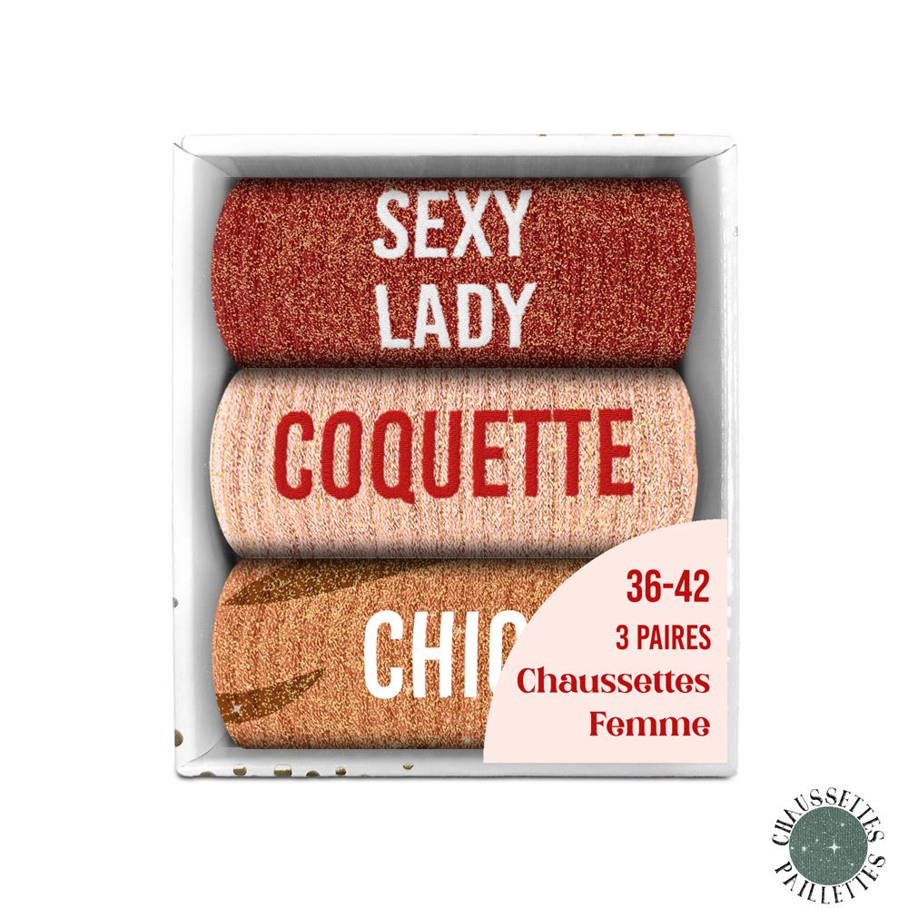 Coffret trio chaussettes paillettes sexy lady