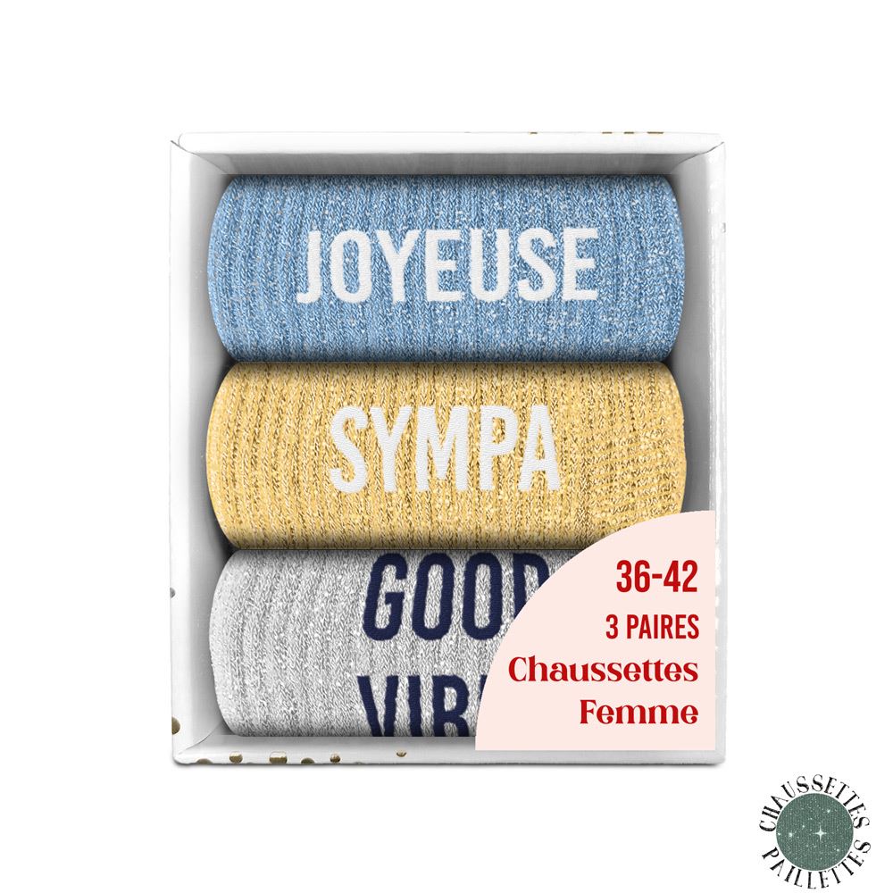 Coffret trio chaussettes paillettes joyeuse