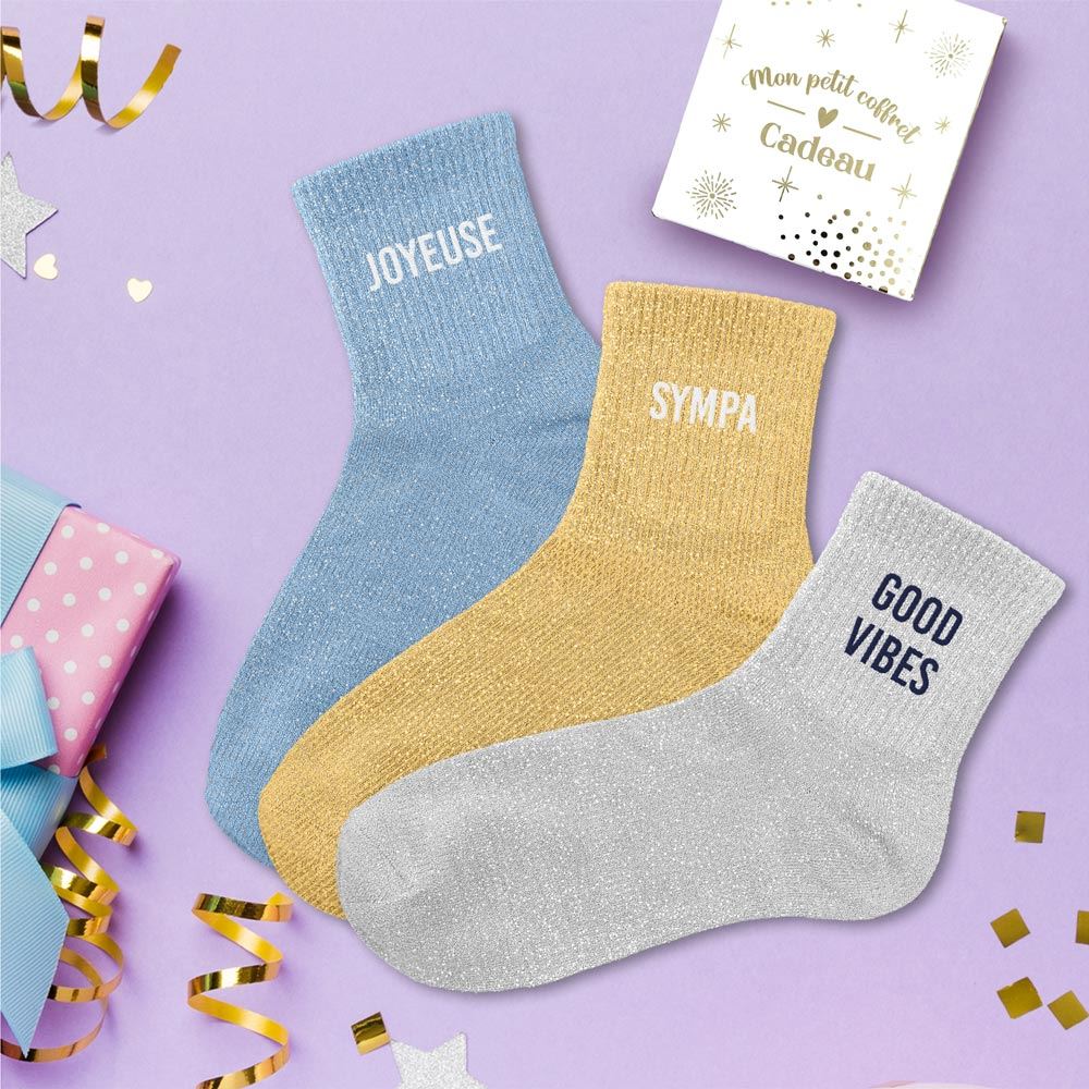 Coffret trio chaussettes paillettes joyeuse