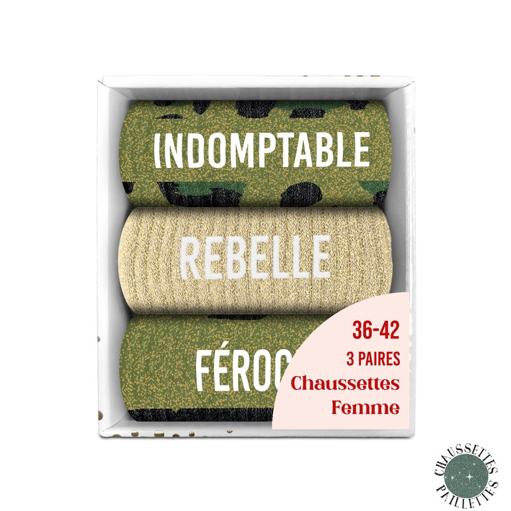 Coffret trio chaussettes paillettes indomptable