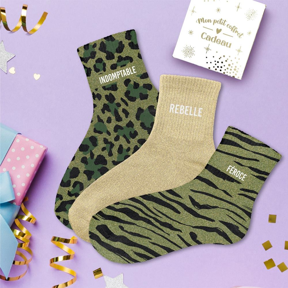 Coffret trio chaussettes paillettes indomptable