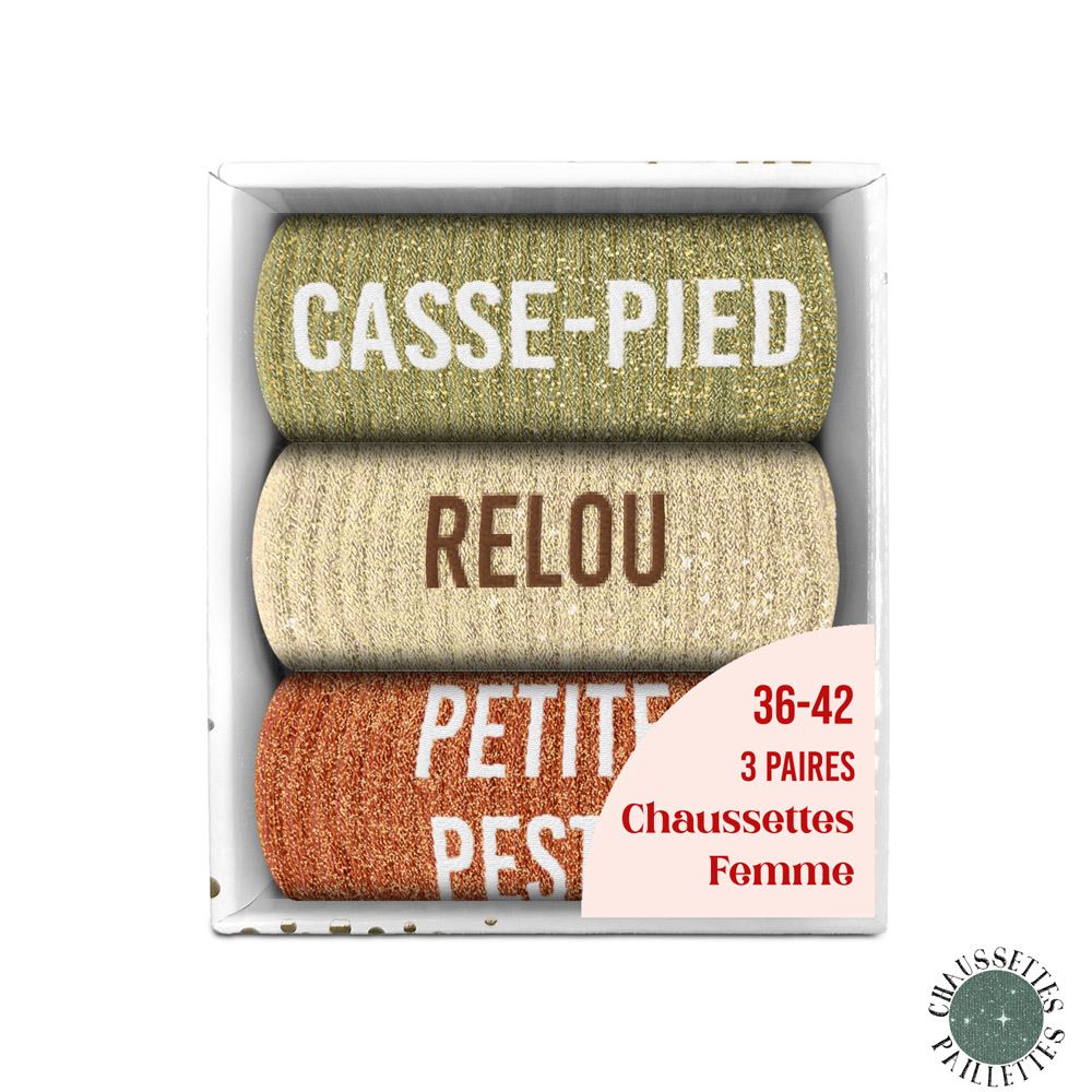 Coffret trio chaussettes paillettes casse pied