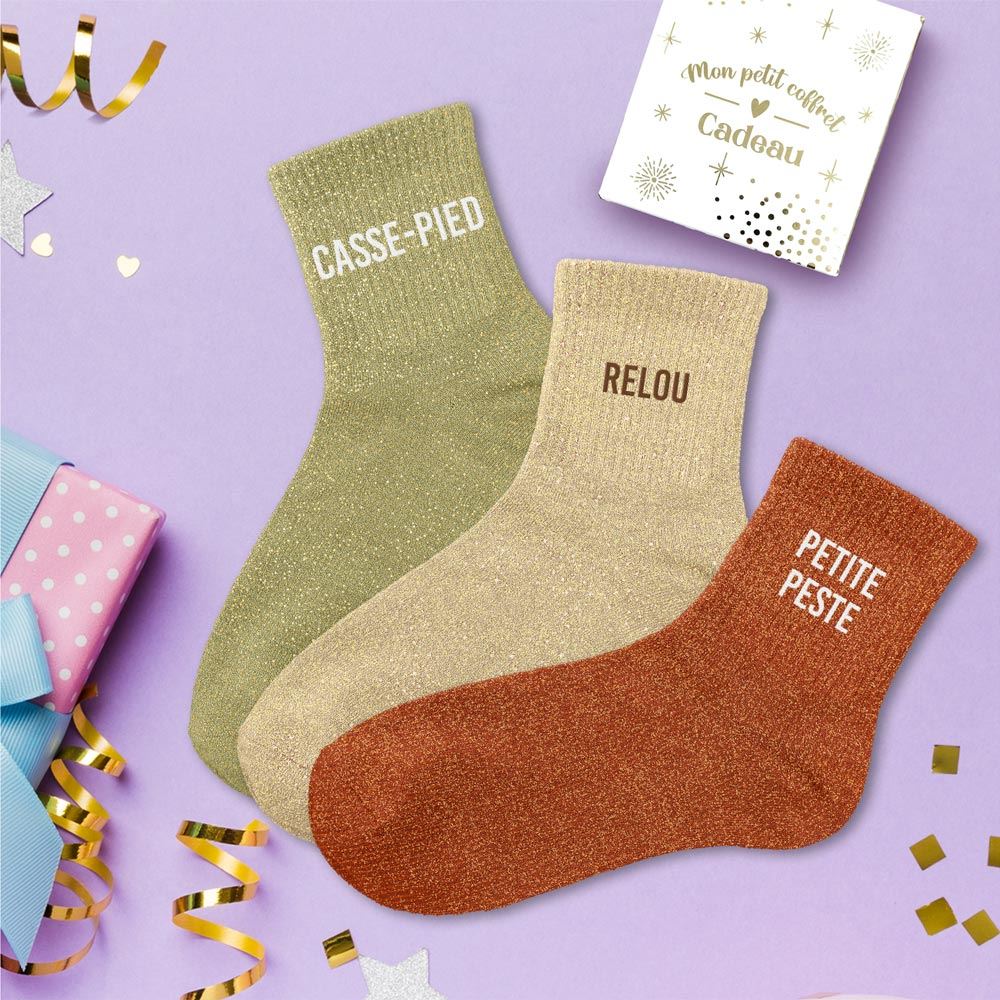 Coffret trio chaussettes paillettes casse pied